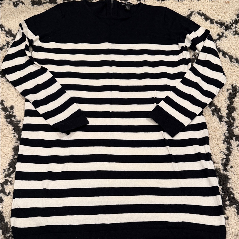 Mango Black and White Striped Sweater Mini Dress
